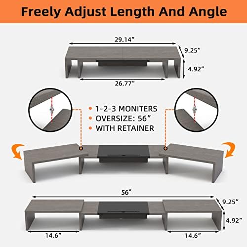 WESTREE Triple Dual Monitor Stand Riser, 56" Extra Long Monitor Stand for 1~2~3 Monitors, Monitor Stand with Length and 