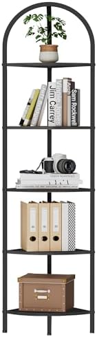 Homhedy 5-Tier Arched Corner Shelf Stand, Wall Corner Bookshelf
