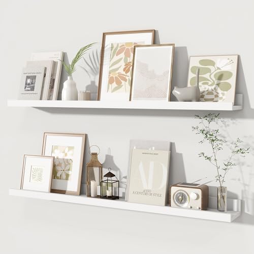 Fun Memories Picture Ledge Shelf, 36 Inch Floating Shelves Set of 2, Nursery Book Shelves for Kids, Wall Mounted Bookshe