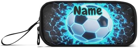Custom 3d Soccer Football Blue Pencil Case Box Boys Girls Personalized Name Large Pencil Pouch Stationery Pen Bag Organizer for Kids Adults School Office