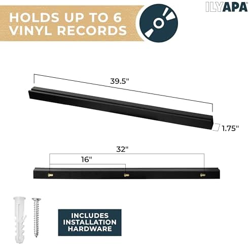 Ilyapa Vinyl Wall Mount Record Shelf - 39.5in, Holds 6 Records