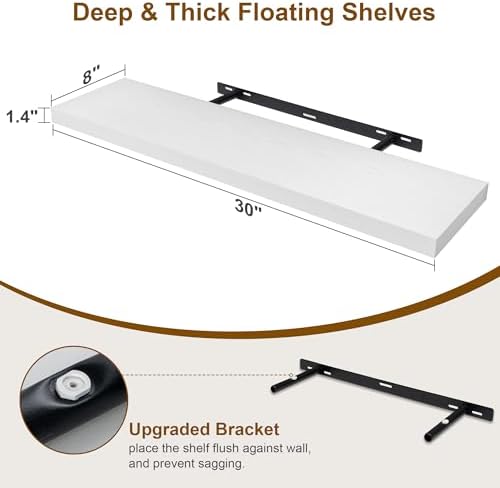 30 Inch Floating Shelves, Rustic Floating Wall Shelves 8 Inch Deep, 30 x 8 Floating Shelves for Home Decor, Deep Display