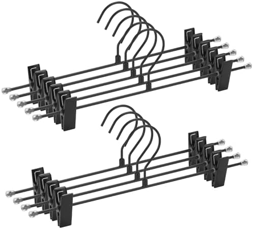 9 Pack Pants Hangers with Clips, 12.2 Inch Slim Metal Clothes Hangers with 360° Swivel Hooks, Heavy Duty Space Saving Closet Hangers for Jeans, Slacks, Shorts (Black)