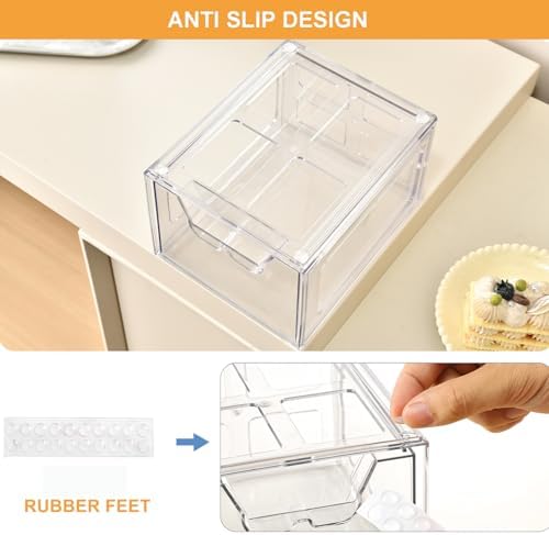 Stackable Makeup Organizer Storage Drawers Set of 6, Clear Plastic Organizer Bins for Beauty Supplies,Ideal for Vanity, 