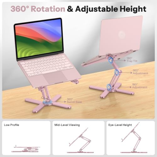 OMOTON LA10 360° Rotating Laptop Stand Riser Foldable for Desk, Pink