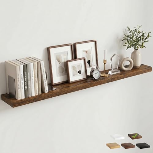 55 Inch Floating Shelves for Wall, 6.5"D Wood Storage Shelves, Brown Finish