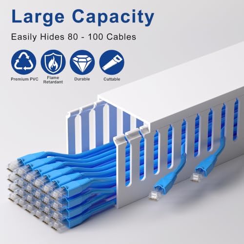 ZhiYo 3"H x 3"W Cable Raceway, 6ft Under Desk Wire Management Channel White