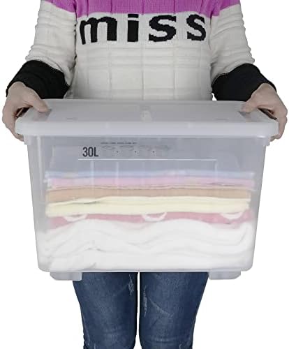 4 Packs 30 L Clear Large Storage Boxes Container with Lids and Wheels