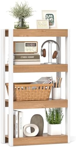 Giantex 4-Tier Bookshelf, Wooden Bookcase with Dual Anti-Tipping Kits, Freestanding Shelving Unit, Modern Storage Organi