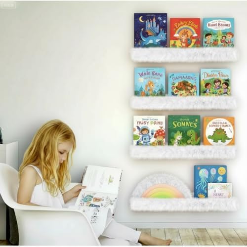 1PC Plush Bookshelf for Kids, Soft Hanging Wall Book Display Shelf