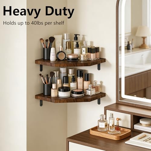 Alsonerbay Pine Wood Corner Shelves with Cord Hole 2-Pack, Carbonized Black