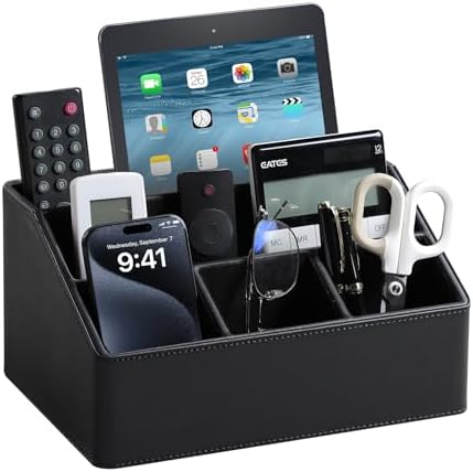 PU Leather Desk Organizer, Remote Control Holder, Black