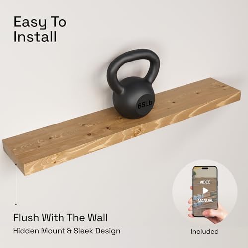 Natural Wood Floating Shelves for Wall 36 Inches Long, Oak Wooden Shelf