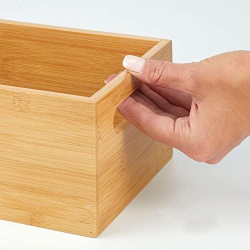 mDesign Bamboo Storage Bin Container, Drawer Organizer Crate Boxes with Handles for Kitchen Pantry Cabinet, Shelves, or 