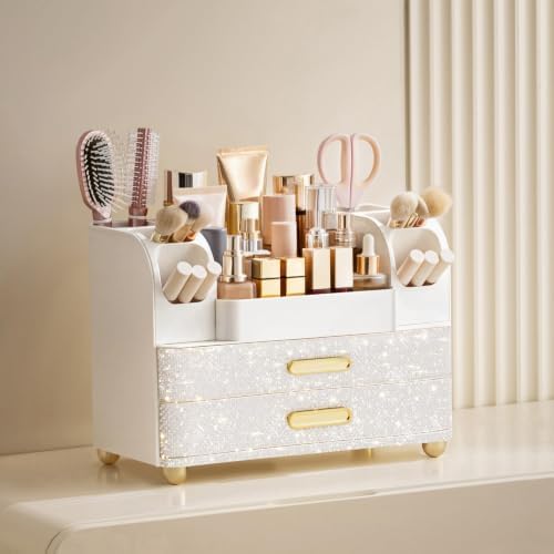 HBlife Makeup Organizer for Vanity with Brush Holder, Large Bathroom Countertop Cosmetic Organizer Skin Care Storage, Ea