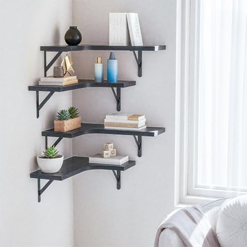 5 Pack Floating Shelves, Rustic Wood, Black