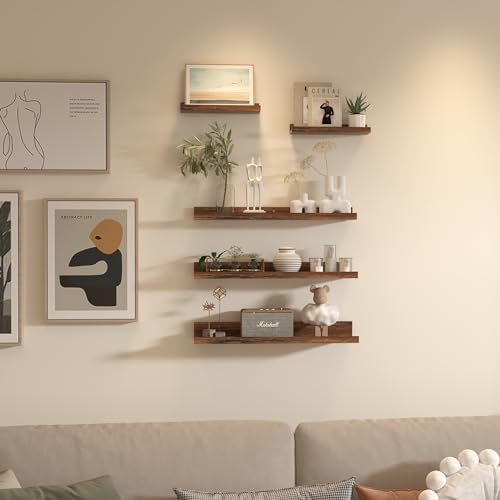 Giftgarden 24 Inch Wall Mounted Floating Shelves Set of 5, Rustic Wood Wall Shelves for Bathroom, Bedroom, Kitchen, Livi