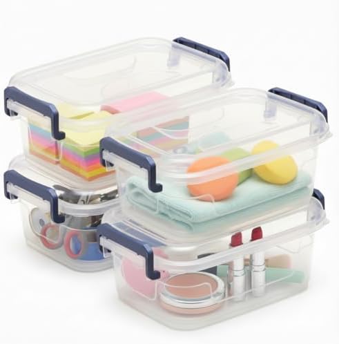 Tribello Plastic Small Storage Bins with Lids, Clear Stackable Storage Containers 2.5Q - 4 Pack
