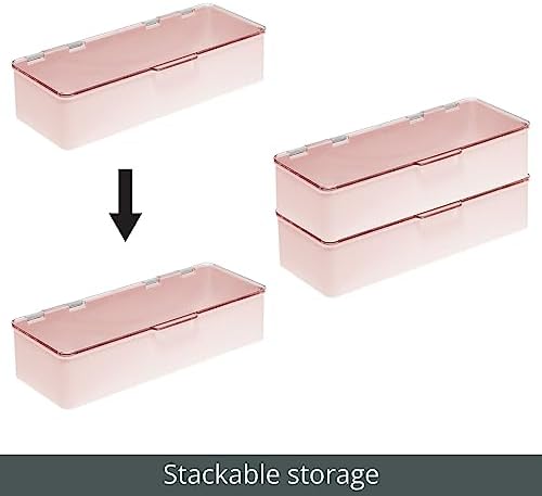 mDesign Long Plastic Cosmetic Storage Organizer Box Containers with Hinged Lid for Bedroom, Bathroom Vanity Shelf or Cab