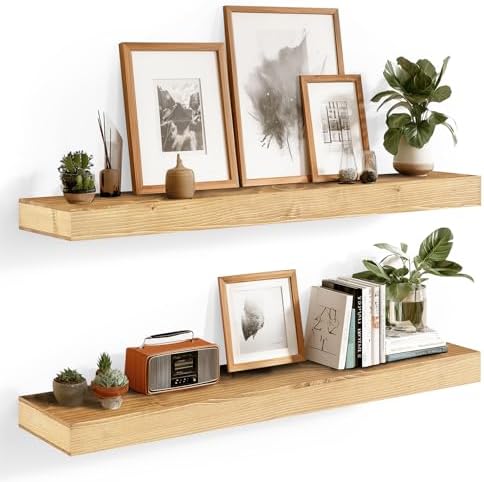 Floating Shelves, 36 Inch Wall Mounted Shelves, Set of 2, Oak