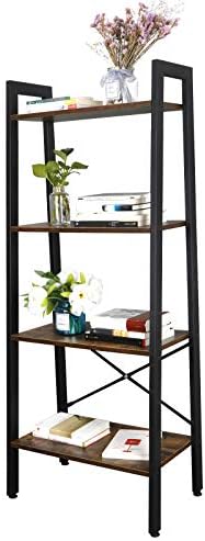 SUPER DEAL Industrial Ladder Shelf 4-Tier Bookcase Plant Book Display Furniture Storage Rack Shelf for Living Room Home 