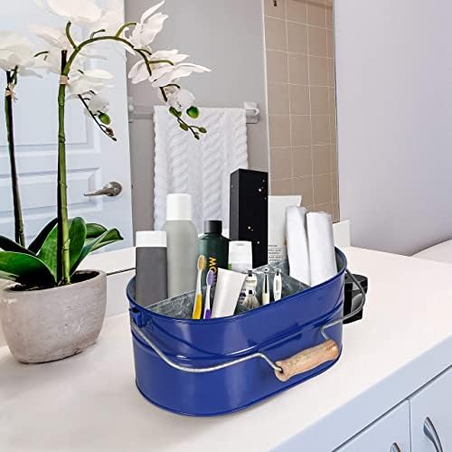 Alpha Living Home 4-Section Galvanized Utensil Caddy, Blue Wooden Handle