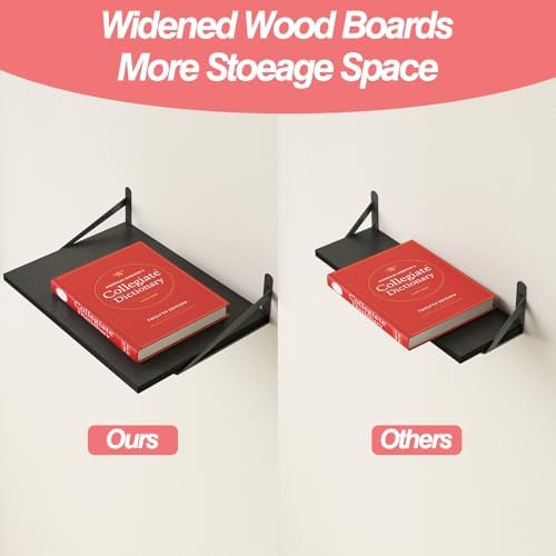Fixwal 2pcs 11.8 in Deep Floating Shelves for Wall (Black, 15.7" L)