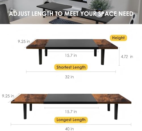Across-Star Dual-Monitor-Stand-Riser-For-Desk Adjustable Length 32-40 Inch，Large Desktop Computer Monitor Riser For 2 Sc