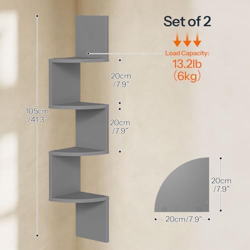 HOOBRO Corner Shelf Wall-Mounted, Set of 2 Floating Corner Shelves for Wall
