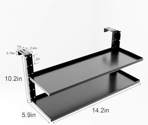 Office Cubicle Shelf - 14.2'' x 5.9'' Dual-Tier Storage Organizer Floating Corner Rack Hanging Shelf Height Adjustable H