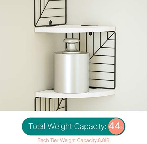 Love-KANKEI Corner Wall Shelf 5 Tier,Solid Wood/Metal Bracket,51"Tall,White