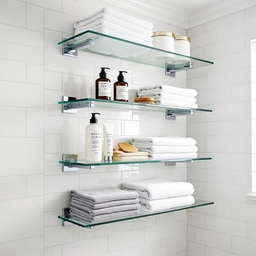 14" x 44" - 5-Pcs Tempered Glass Rectangular Shelves - 3/16" Thick - Home & Office Storage Racks
