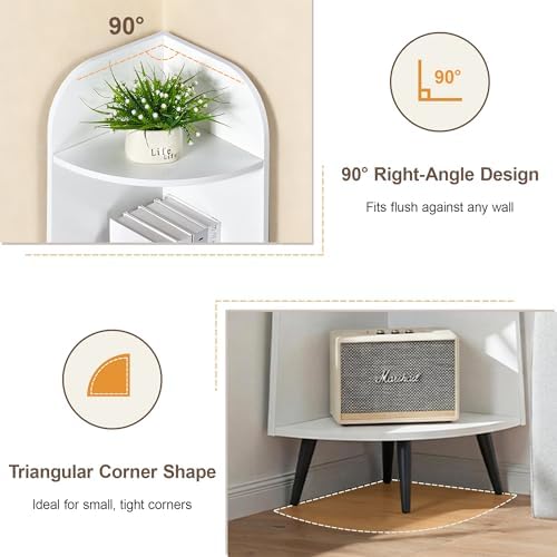 VECELO 5-Tier Curved Corner Shelf, 66.93" Tall Display Rack, White