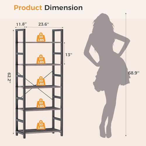 DUMOS 5-Tier Bookshelf, Modern Tall Bookcase Book Shelf
