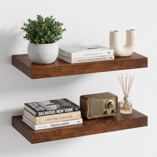 Fun Memories Floating Shelves for Wall, 20"x 8" Deep Wall Shelf, Brown