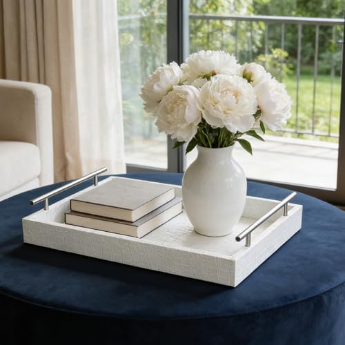 White Faux Leather Serving Tray, 16" x 12" Rectangular
