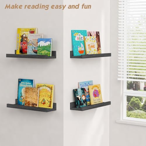 Forbena Black Picture Ledge Shelf, Floating Shelves with Lip for Wall, Small Wall Shelves for Bathroom Bedroom Kitchen O
