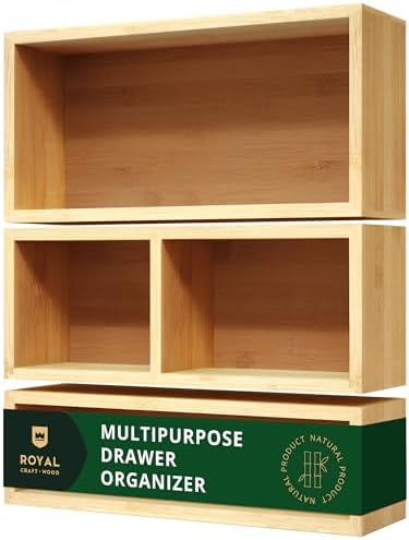 ROYAL CRAFT WOOD Luxury Bamboo Drawer Organizer Storage Box, Bin Set - Multi-Use Drawer Organizer for Kitchen, Bathroom,