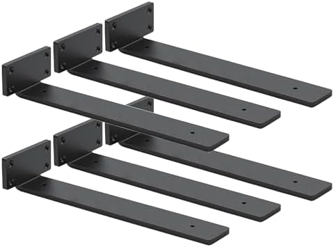 6 Pack Shelf Brackets 14 Inch Floating Shelf Bracket 1/5 inch Thick Heavy Duty Hidden Shelf Brackets Iron Metal Brackets