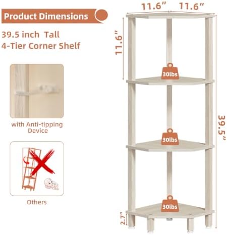 YUFAM 4-Tier Corner Shelf, Grey White