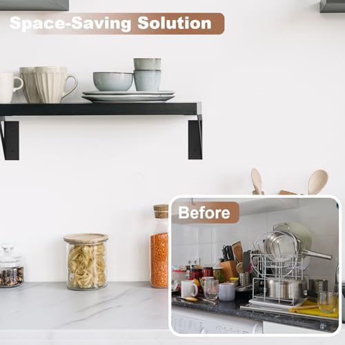 SOGAL Black Shelf Brackets 4 Inch,Wall Bracket for Shelves,Small,4 Pack