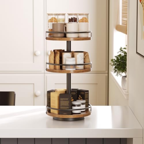 HOOBRO 3-Tier Lazy Susan Organizer, Rotating Spice Rack, Turntable Spice Rack, Vertical Storage Organizer, for Kitchen C