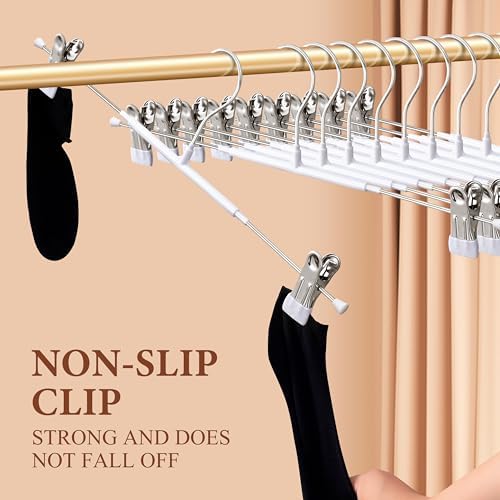 Pants Hangers with Clips Skirt Hangers 16 Inch 10 Pack, White