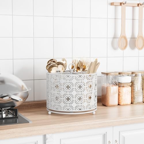 YIUKEA Rotating Utensil Caddy Holder - Raised 4 Compartments Large Capacity