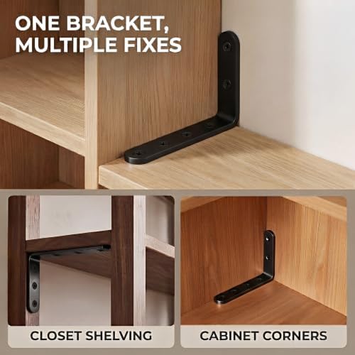 25Pcs Black Angle Brackets 3”x 5” Heavy Duty Corner Bracket 3MM for Wood