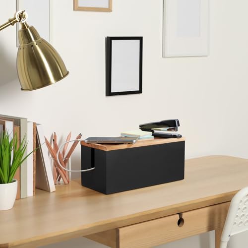 Bivvclaz Cable Management Box Medium, Wooden Cord Organizer Box for Desk, Floor, Office to Hide Extension Cords Power St