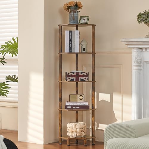 YUFAM 5-Tier Corner Shelf, Brown