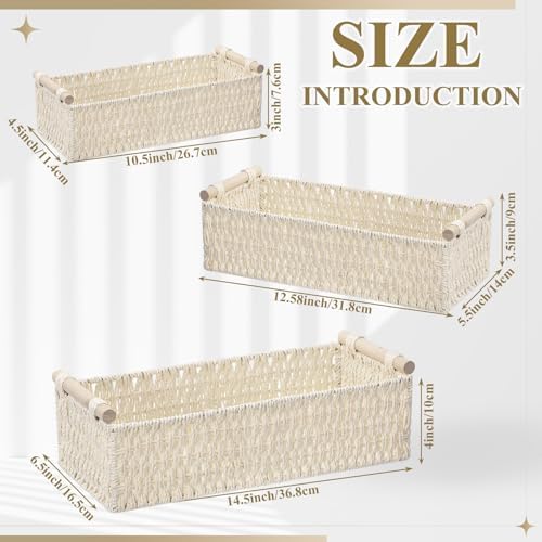 Boao 3 Pcs Boho Storage Wicker Baskets Handmade Woven Decorative Paper Rope Baskets for Organizing with Handle Counterto