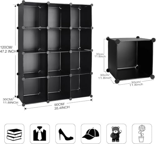 Cube Storage Organizer, DIY Plastic Closet Cabinet Modular Bookcase, Storage Shelves for Bedroom Living Room, Office（12-