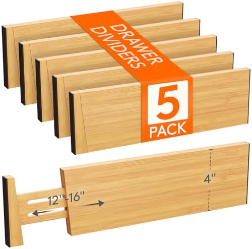 Lifewit 4" High Dresser Drawer Dividers, Adjustable Bamboo Drawer Organizer